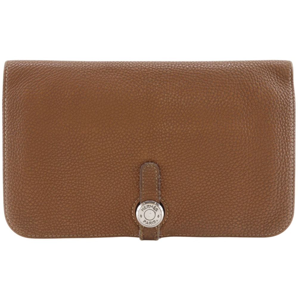 Hermes Dogon Long Wallet, Taurillon Clemence Leather, Gold, 2005 Model, Brown...
